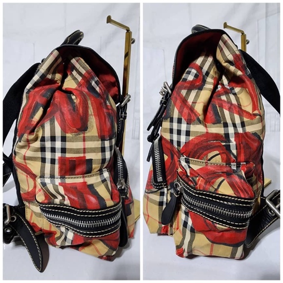 Authentic BURBERRY Vintage Check Graffiti Print Medium Rucksack Backpack Antique - Picture 7 of 13